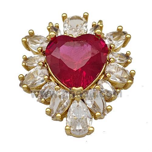 Copper Heart Pendant Pave Red Crystal Zirconia Gold Plated