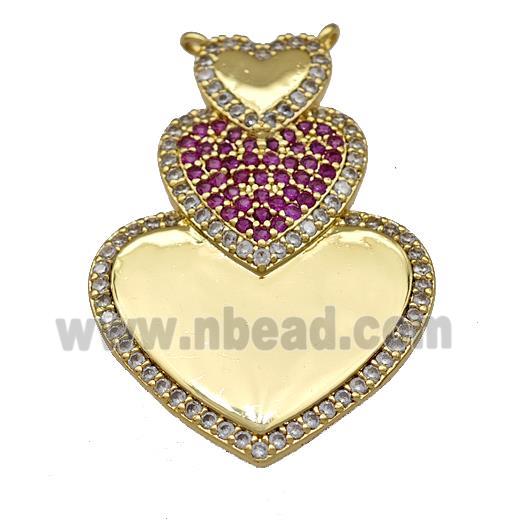 Copper Heart Pendant Micro Pave Zirconia 2loops Gold Plated