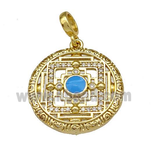 Copper Circle Pendant Micro Pave Zirconia Gold Plated