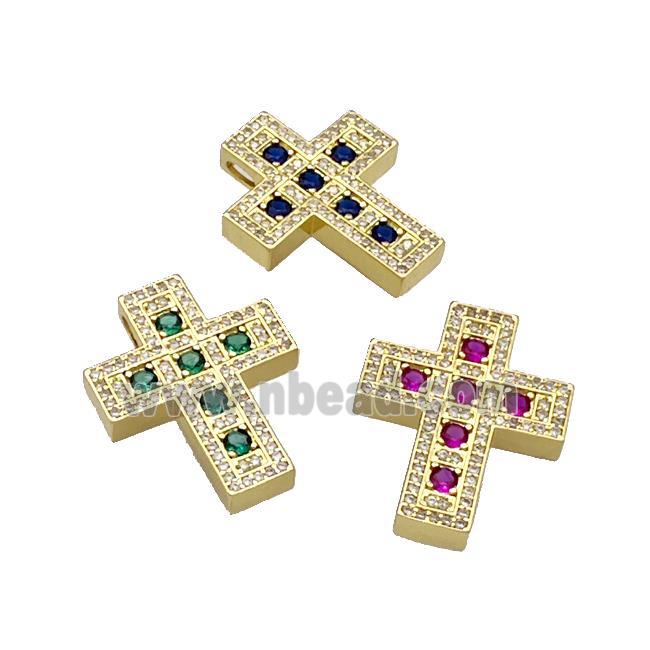 Copper Cross Pendant Micro Pave Zirconia Gold Plated Mixed
