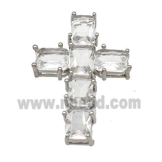 Copper Cross Pendant Micro Pave Crystal Platinum Plated