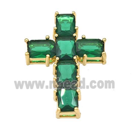 Copper Cross Pendant Micro Pave Green Crystal Gold Plated