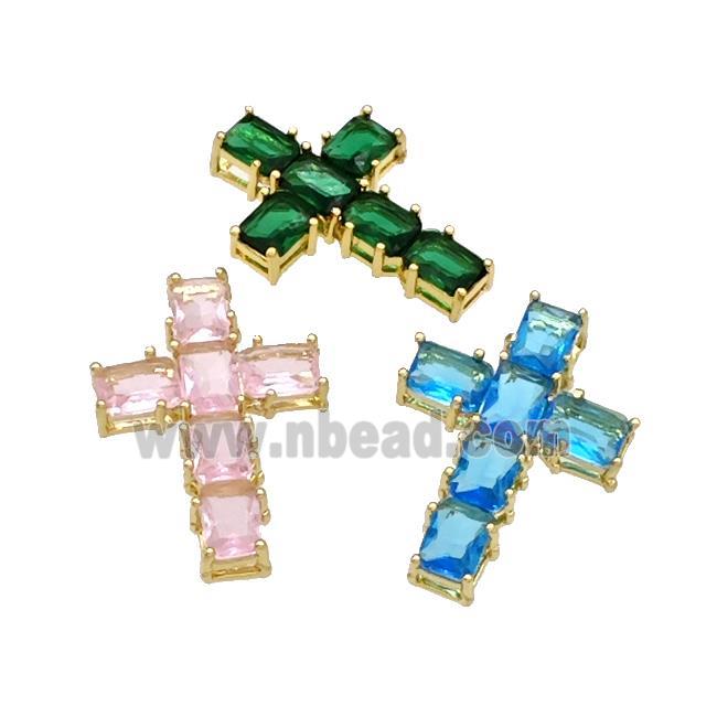 Copper Cross Pendant Micro Pave Crystal Gold Plated Mixe