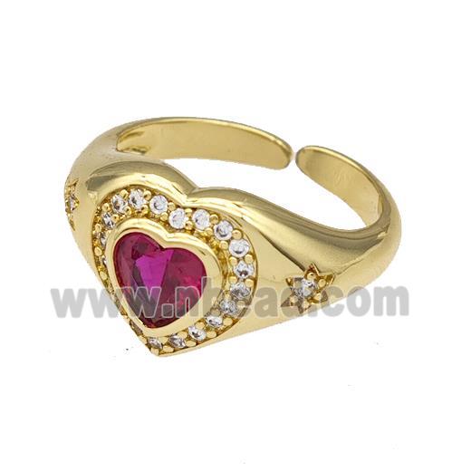 Copper Heart Rings Micro Pave Zirconia Gold Plated