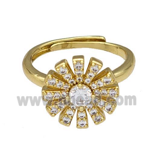Copper Sun Rings Micro Pave Zirconia Adjustable Gold Plated