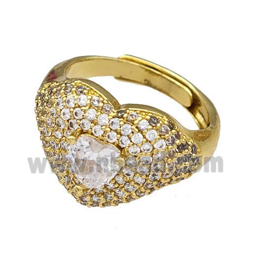 Copper Heart Rings Micro Pave Zirconia Adjustable Gold Plated