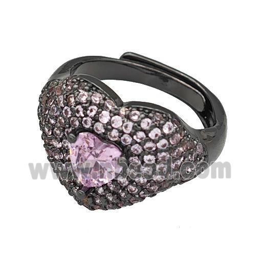 Copper Heart Rings Micro Pave Zirconia Adjustable Black Plated