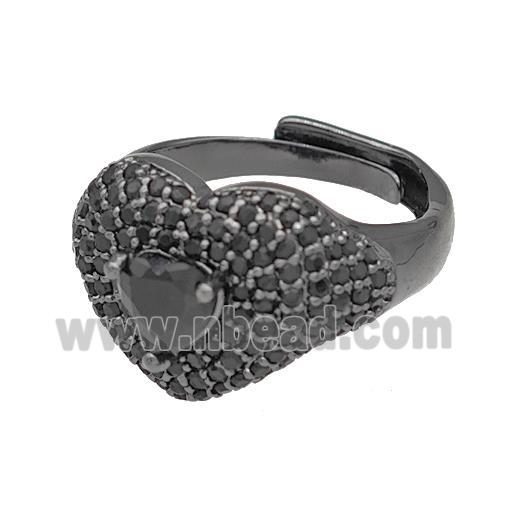Copper Heart Rings Micro Pave Zirconia Adjustable Black Plated