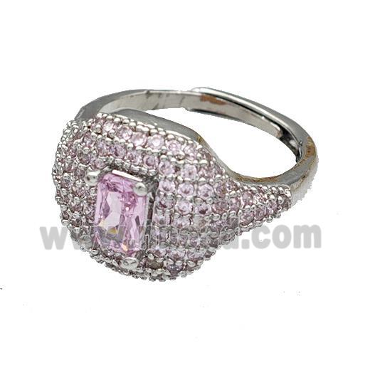 Copper Rings Micro Pave Pink Zirconia Adjustable Platinum Plated