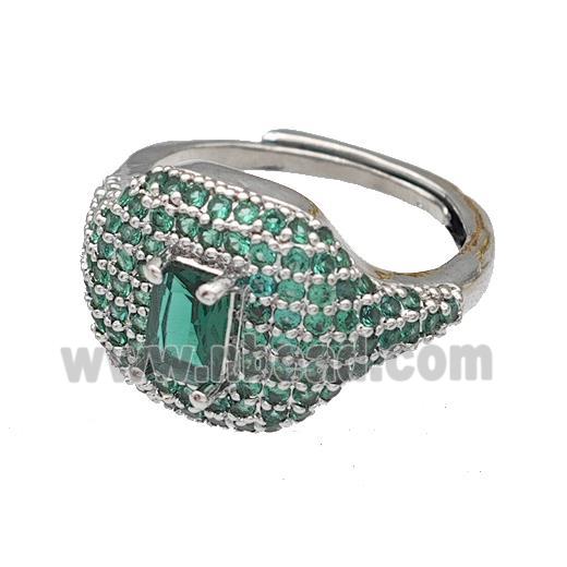 Copper Rings Micro Pave Green Zirconia Adjustable Platinum Plated