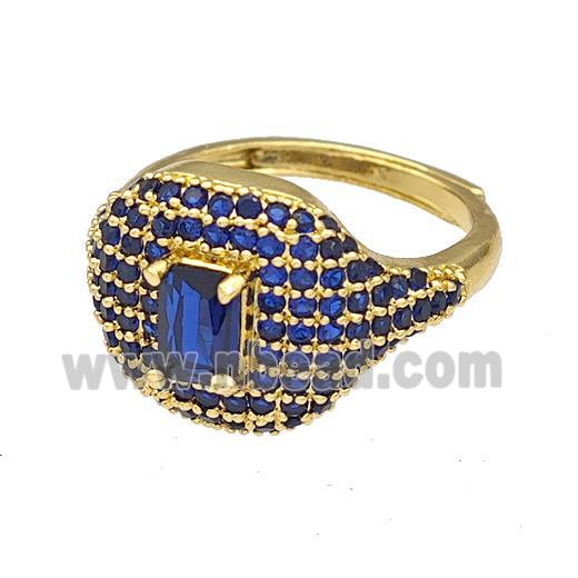 Copper Rings Micro Pave Blue Zirconia Adjustable Gold Plated