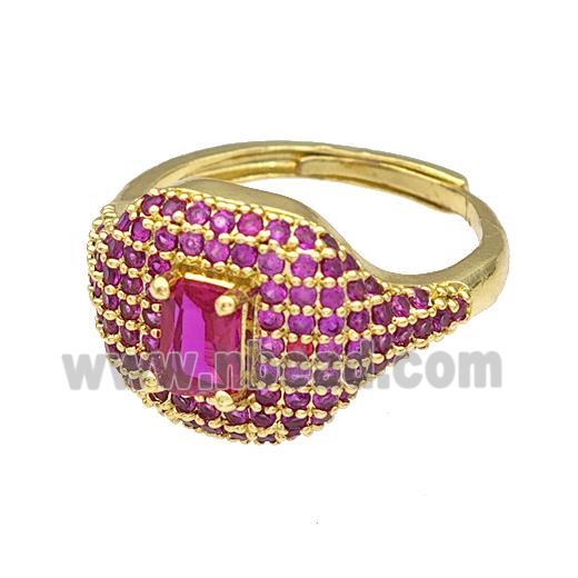 Copper Rings Micro Pave Fuchsia Zirconia Adjustable Gold Plated