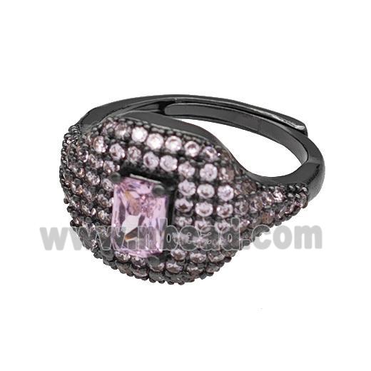 Copper Rings Micro Pave Pink Zirconia Adjustable Black Plated