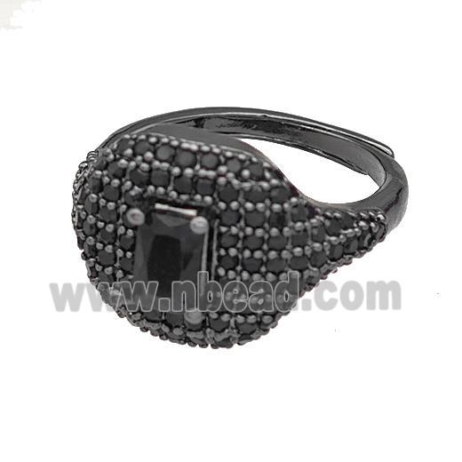 Copper Rings Micro Pave Black Zirconia Adjustable Black Plated