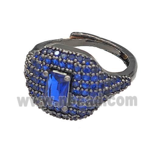 Copper Rings Micro Pave Blue Zirconia Adjustable Black Plated