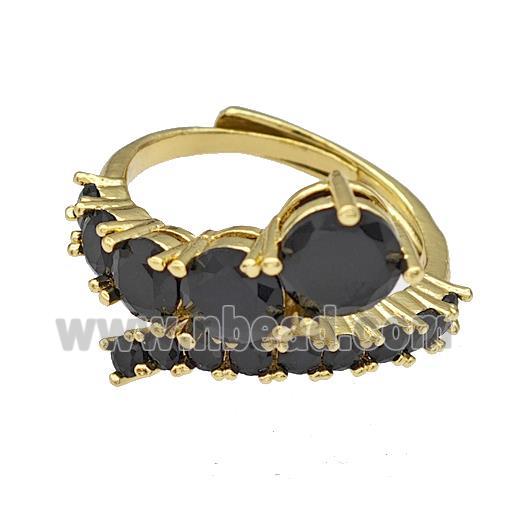 Copper Rings Micro Pave Black Zirconia Adjustable Gold Plated