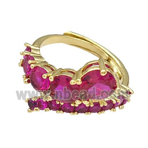 Copper Rings Micro Pave Fuchsia Zirconia Adjustable Gold Plated