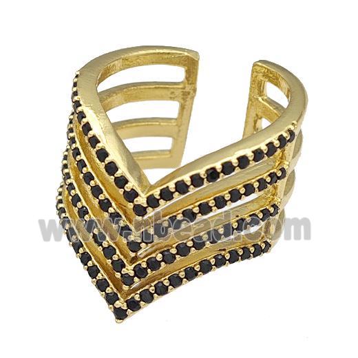 Copper Rings Micro Pave Black Zirconia Gold Plated