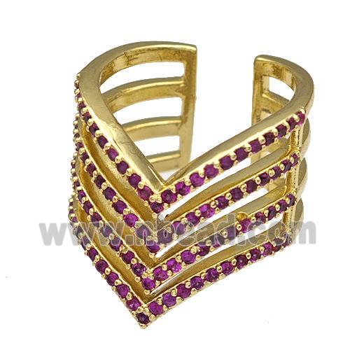 Copper Rings Micro Pave Fuchsia Zirconia Gold Plated