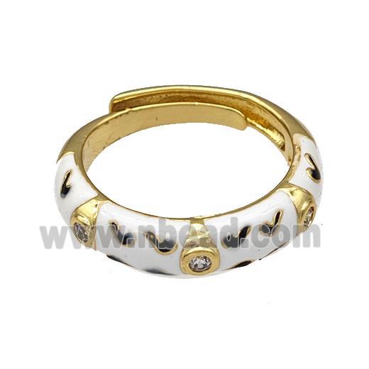 Copper Rings Pave Zircon White Enamel Adjustable Gold Plated