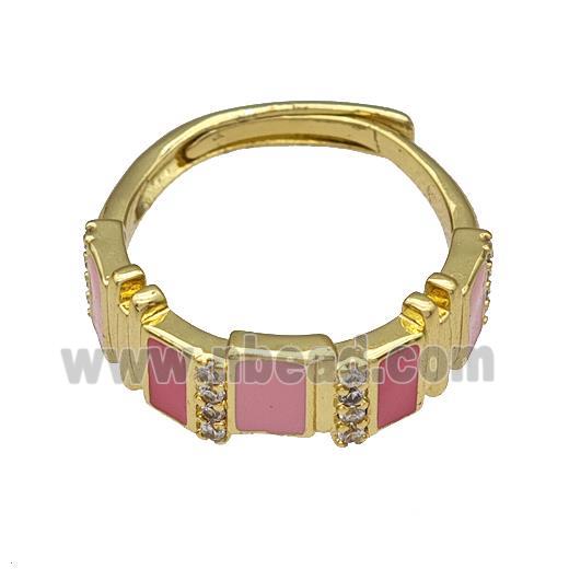 Copper Rings Pave Zircon Pink Enamel Adjustable Gold Plated