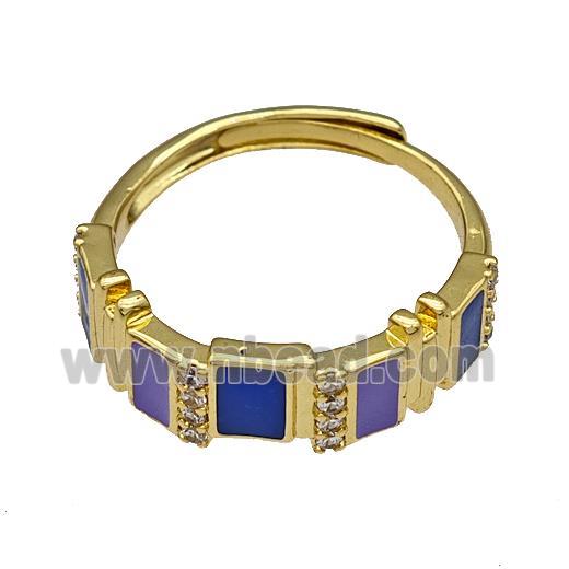 Copper Rings Pave Zircon Lavender Enamel Adjustable Gold Plated