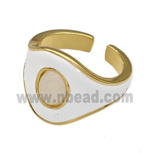 Copper Rings White Enamel Gold Plated