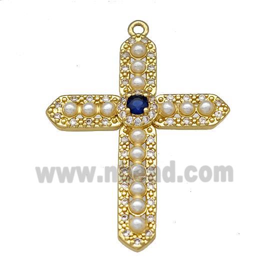 Copper Cross Pendant Micro Pave Pearlized Resin Gold Plated