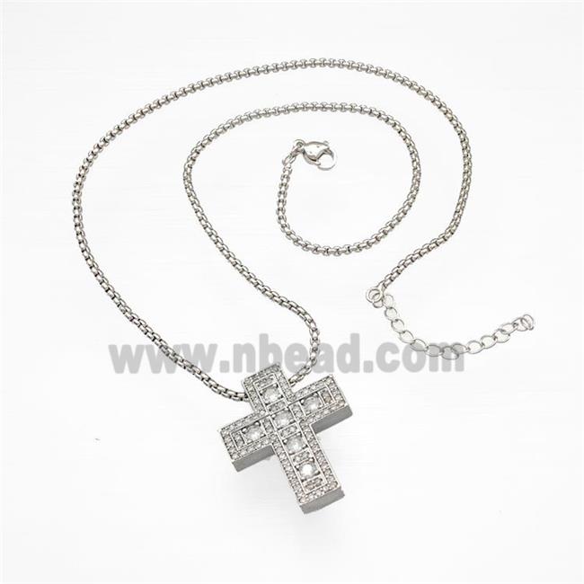 Copper Cross Necklace Micro Pave Zirconia Platinum Plated