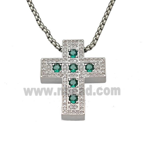 Copper Cross Necklace Micro Pave Zirconia Platinum Plated