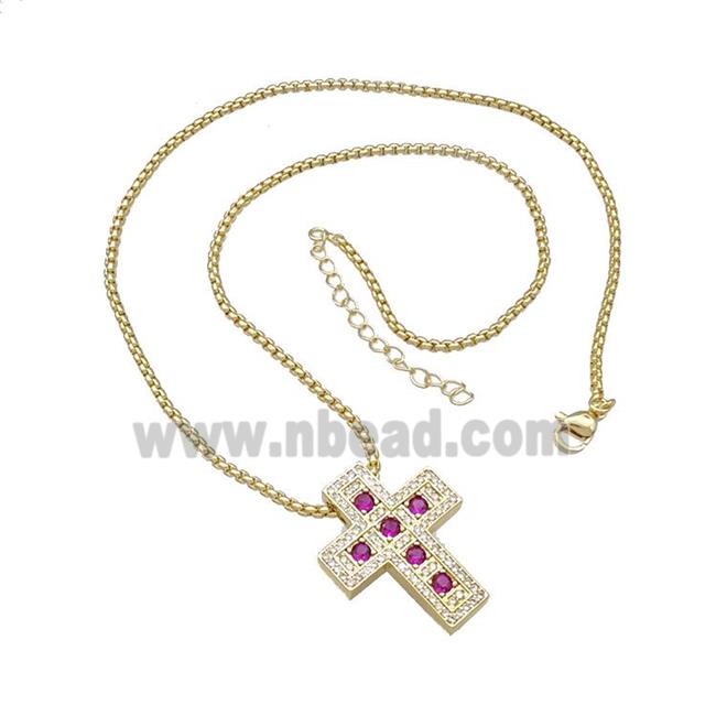 Copper Cross Necklace Micro Pave Zirconia Gold Plated