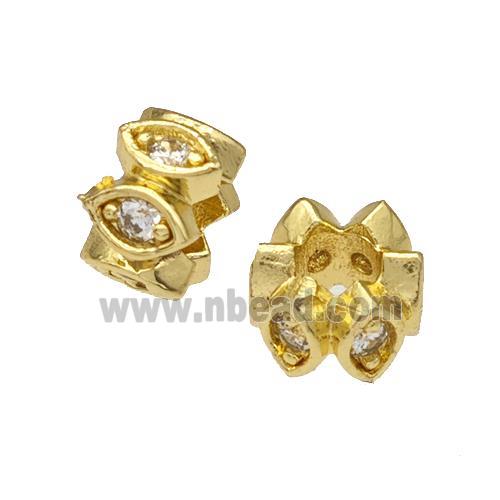 Copper Rondelle Beads Micro Pave Zirconia Large Hole Gold Plted