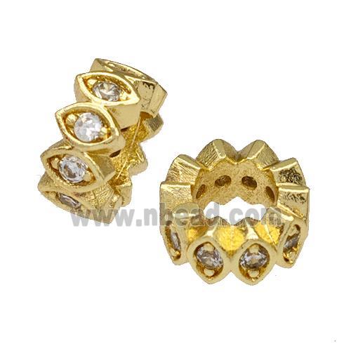 Copper Rondelle Beads Micro Pave Zirconia Large Hole Gold Plated