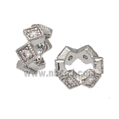 Copper Rondelle Beads Micro Pave Zirconia Platinum Plated