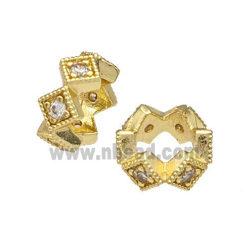 Copper Rondelle Beads Micro Pave Zirconia Gold Plated
