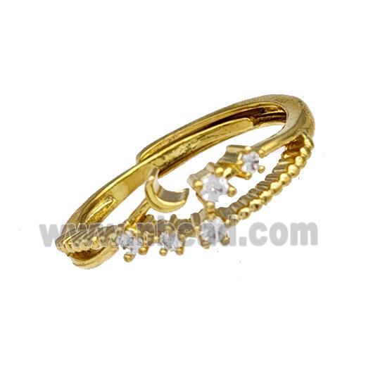 Copper Rings Micro Pave Zirconia Flower Adjustable Gold Plated