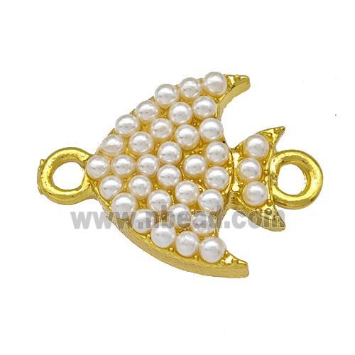 Copper Fish Connector Pave Pearlized Resin Gold Plated