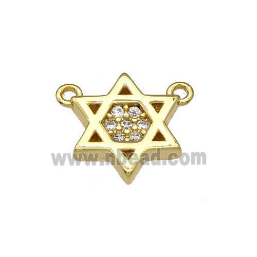 Copper David Star Pendant Micropave Zirconia 2loops Gold Plated