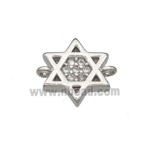 Copper David Star Connector Micropave Zirconia Platinum Plated