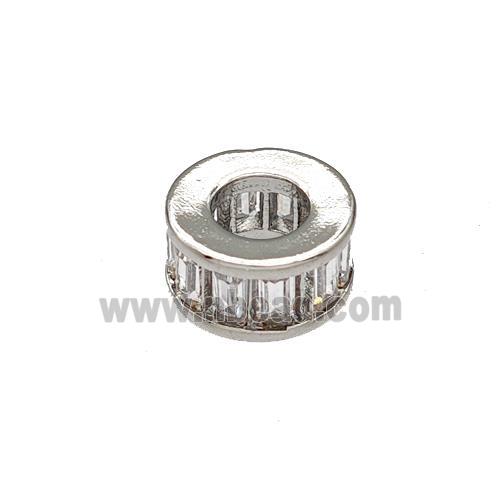 Copper Heishi Beads Spacer Pave Zircon Large Hole Platinum Plated