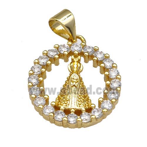 Copper Tiara Crown Pendant Pave Zirconia Circle Gold Plated