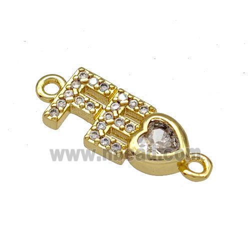 Copper FE Heart Connector Pave Zircon Gold Plated