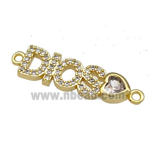 Copper DIOS Heart Connector Pave Zircon Gold Plated