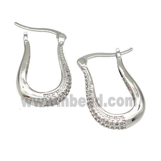 Copper Latchback Earrings Pave Zircon Platinum Plated