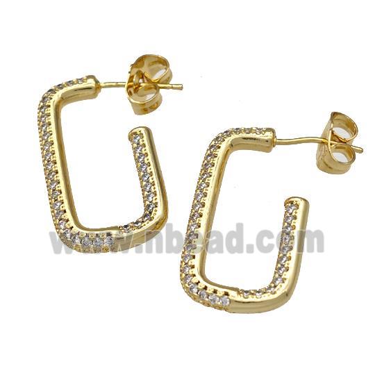 Copper Stud Earrings Pave Zirconia Gold Plated