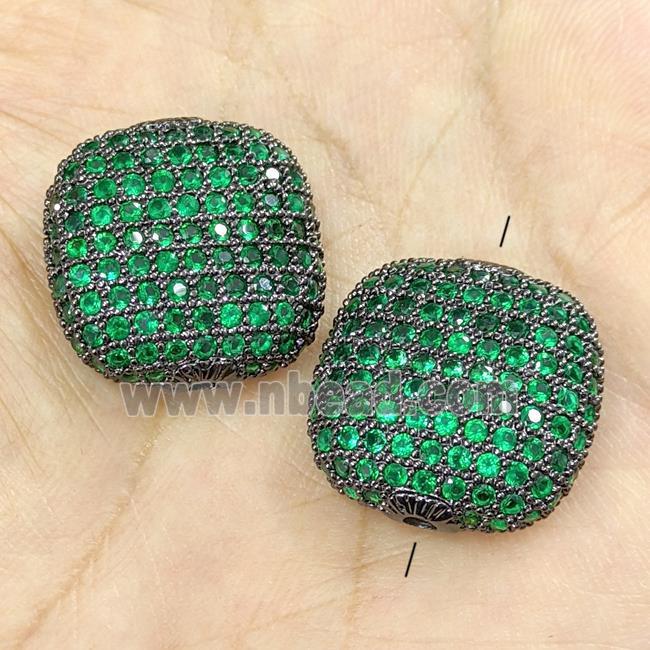 Copper Square Beads Micro Pave Green Zirconia Black Plated