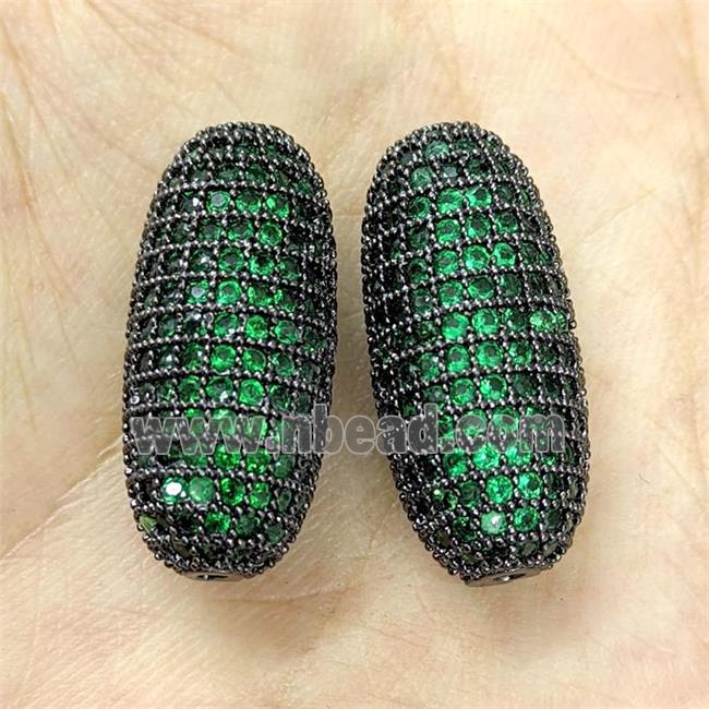 Copper Rice Beads Micro Pave Green Zirconia Black Plated