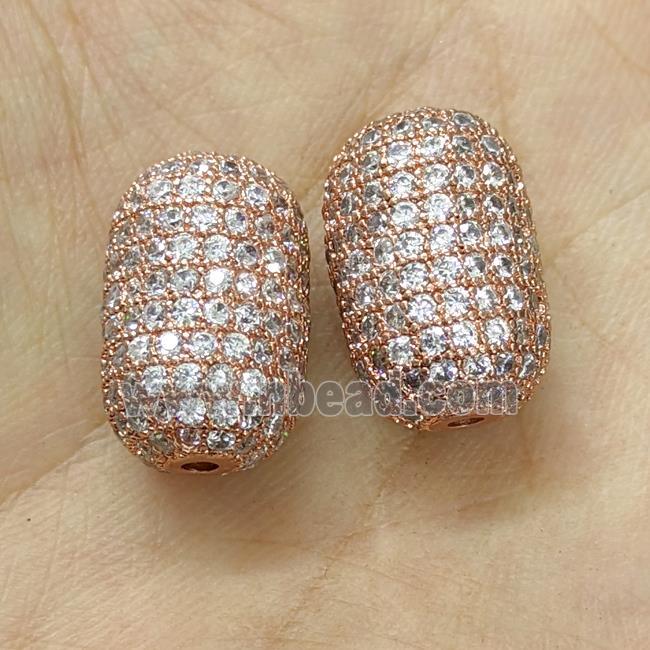Copper Barrel Beads Micro Pave Zirconia Rose Gold