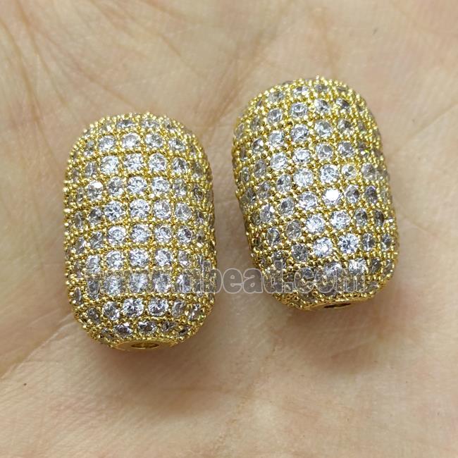 Copper Barrel Beads Micro Pave Zirconia Gold Plated