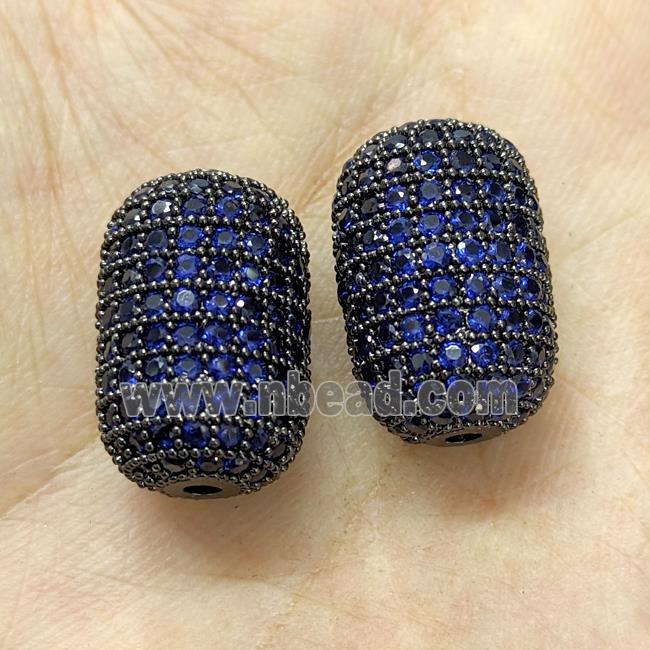 Copper Barrel Beads Micro Pave Blue Zirconia Black Plated